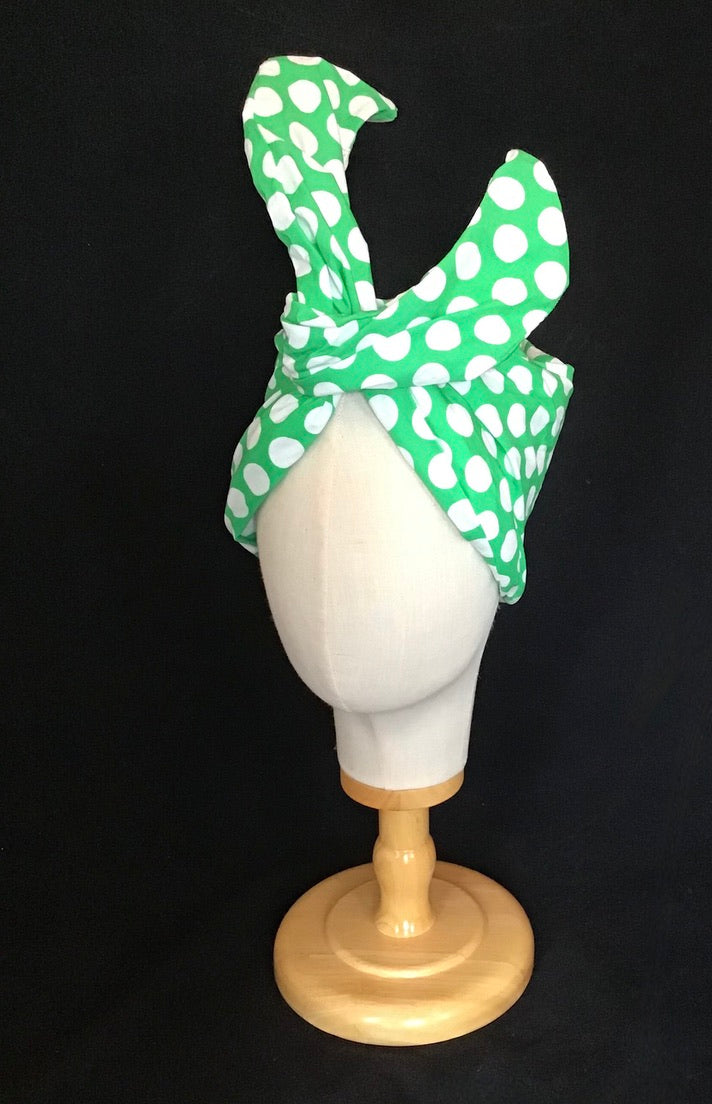 Mini Twisturban in green dot cotton  Rosie the Riveter  *sample