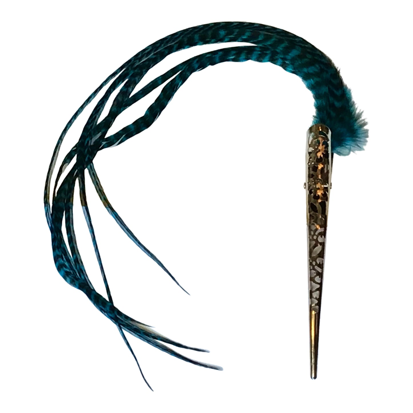 Feather clip in Blue on silver large filagree