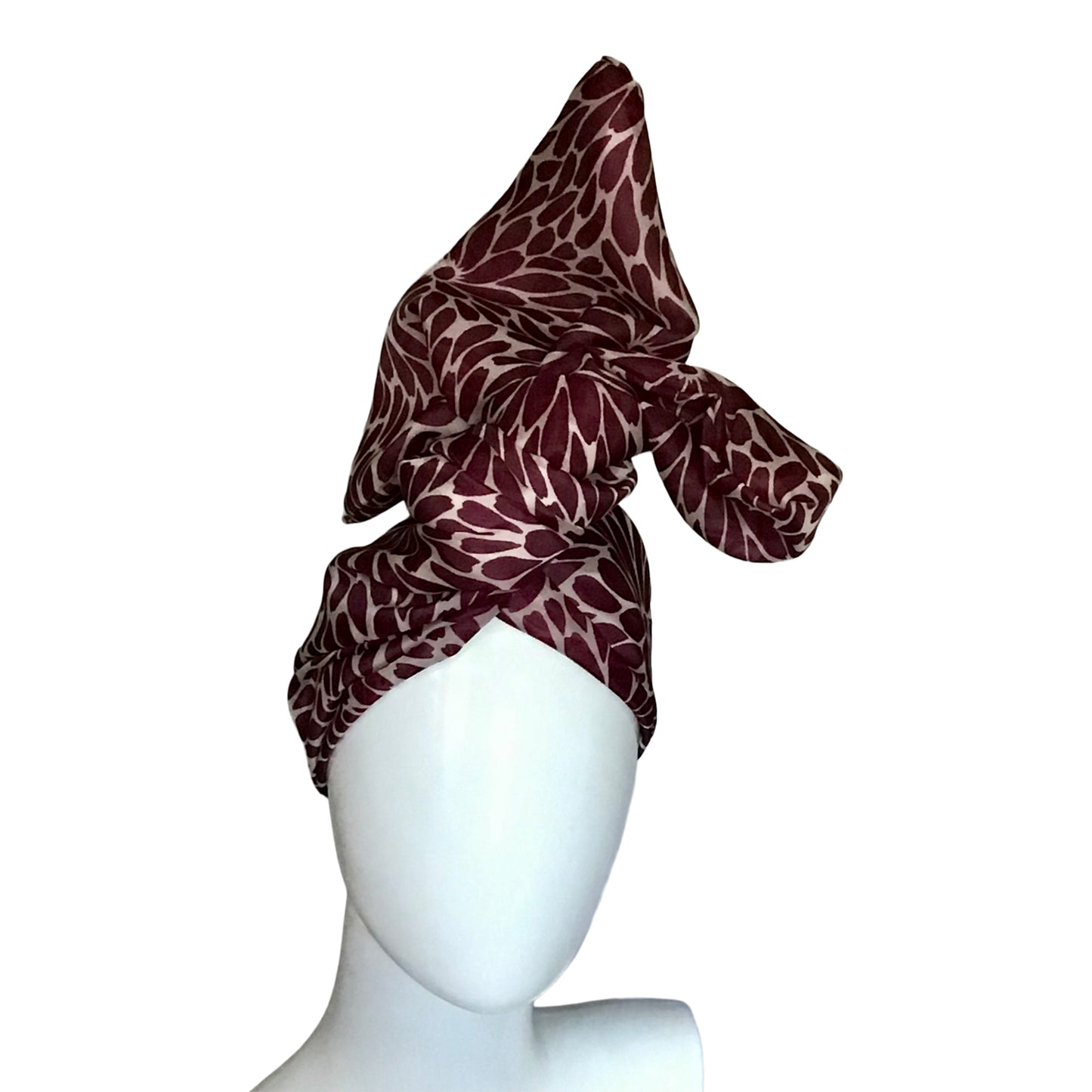 Silk Organza Twisturban Turban in Wine & White