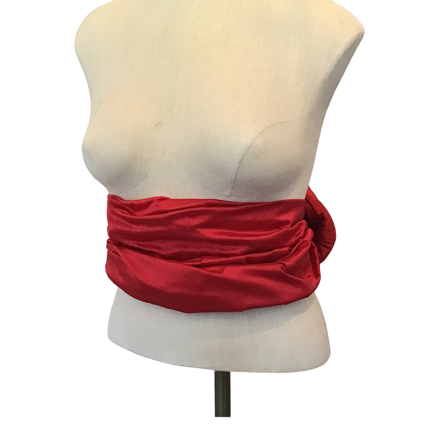 XL Bright Red silk shantung crescent Twisturban® color 118