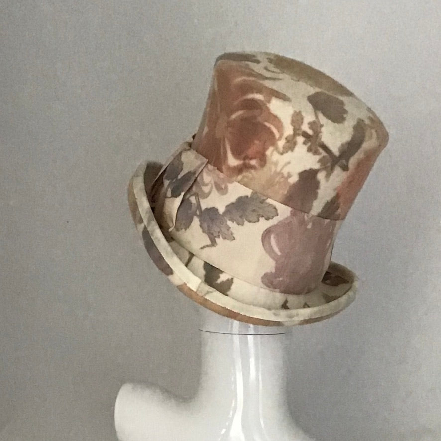 Cashmere fur felt floral print top hat