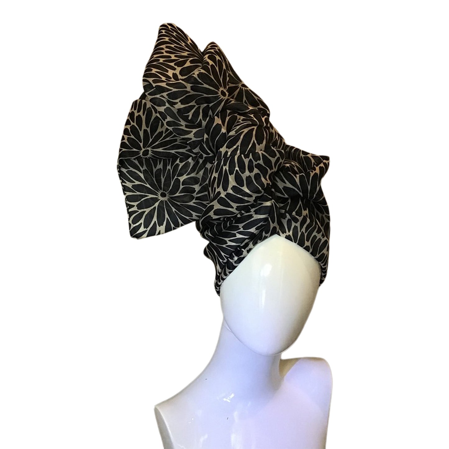 Silk Organza Twisturban Turban in Navy & White Extra Full