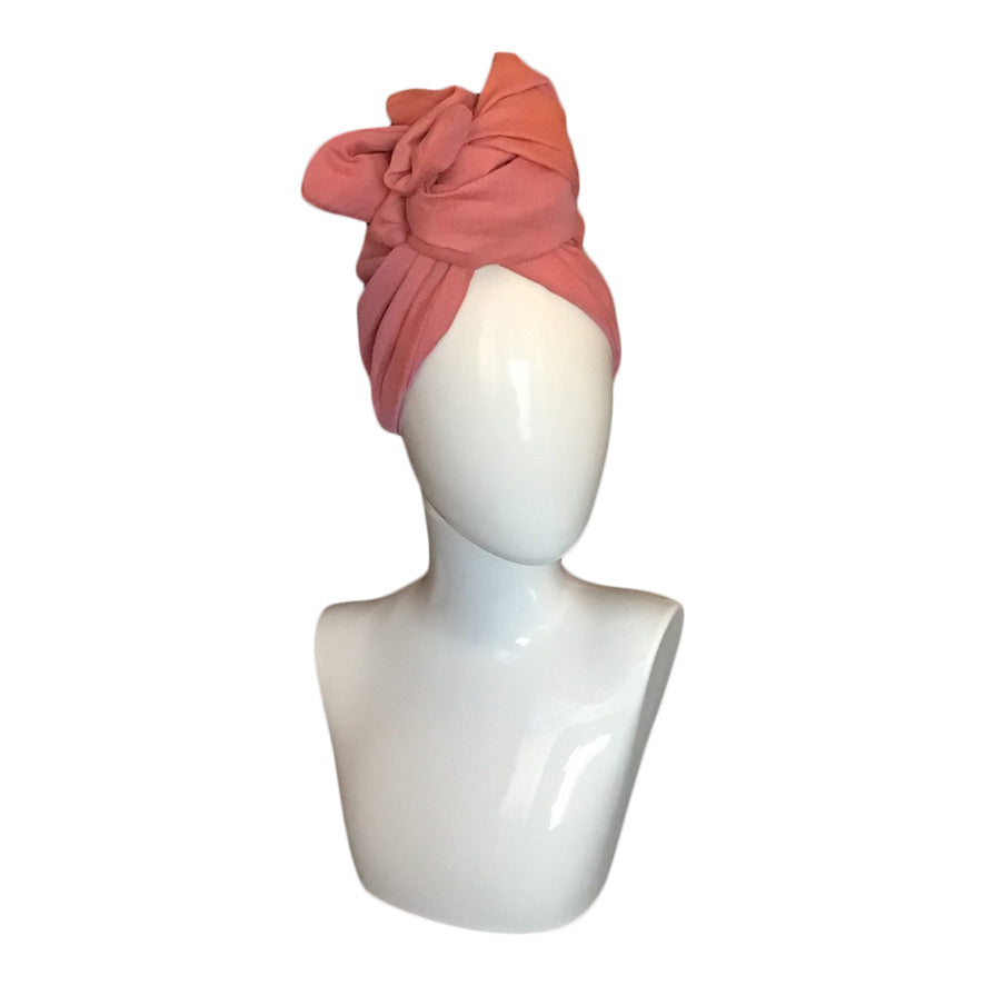 Linen Twisturban® Turban in yarn dye peach with violet