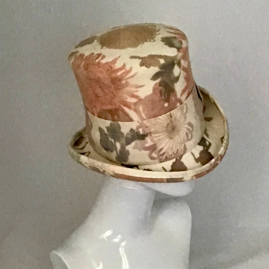 Cashmere fur felt floral print top hat