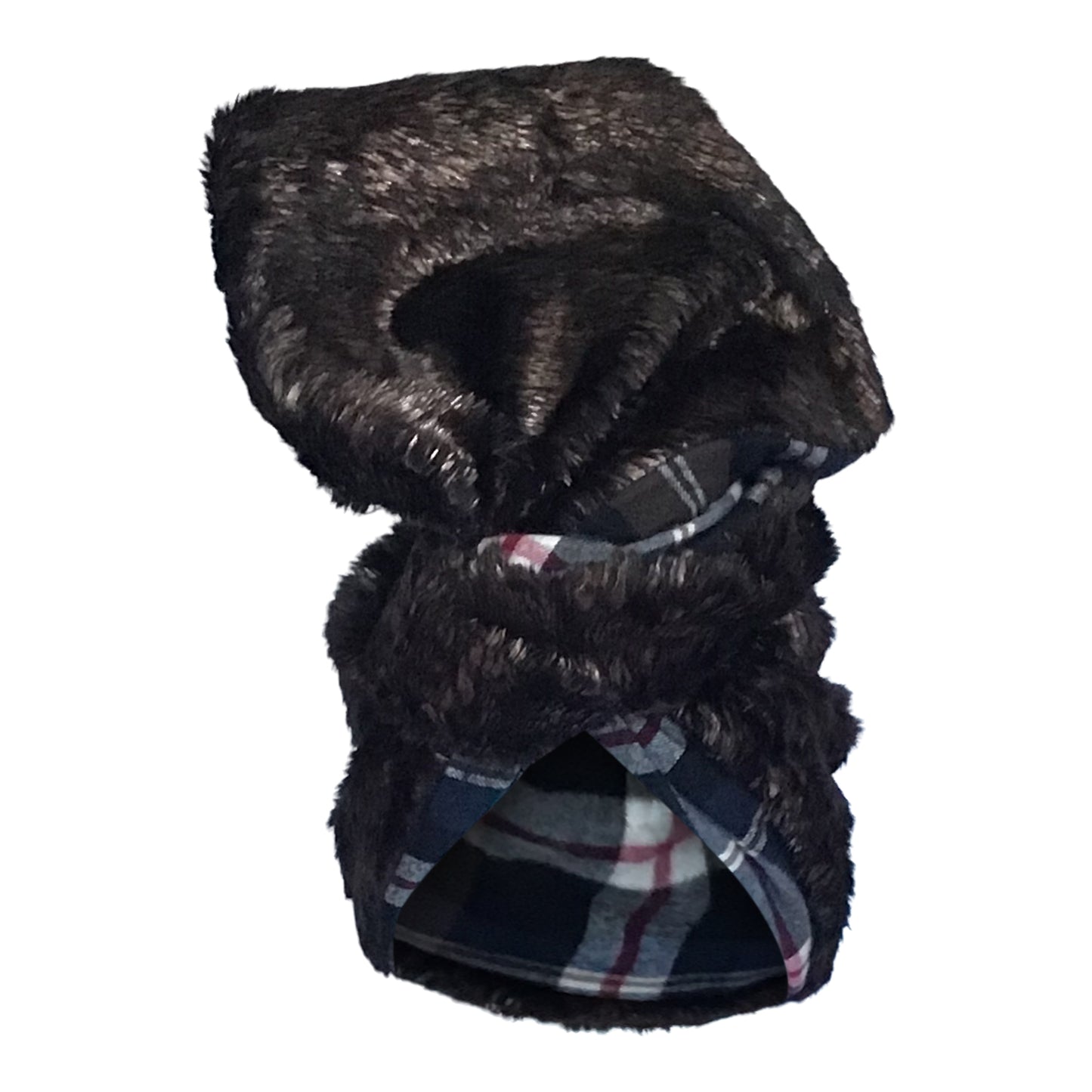 Faux Fur and cotton flannel reversible Twisturban in brown
