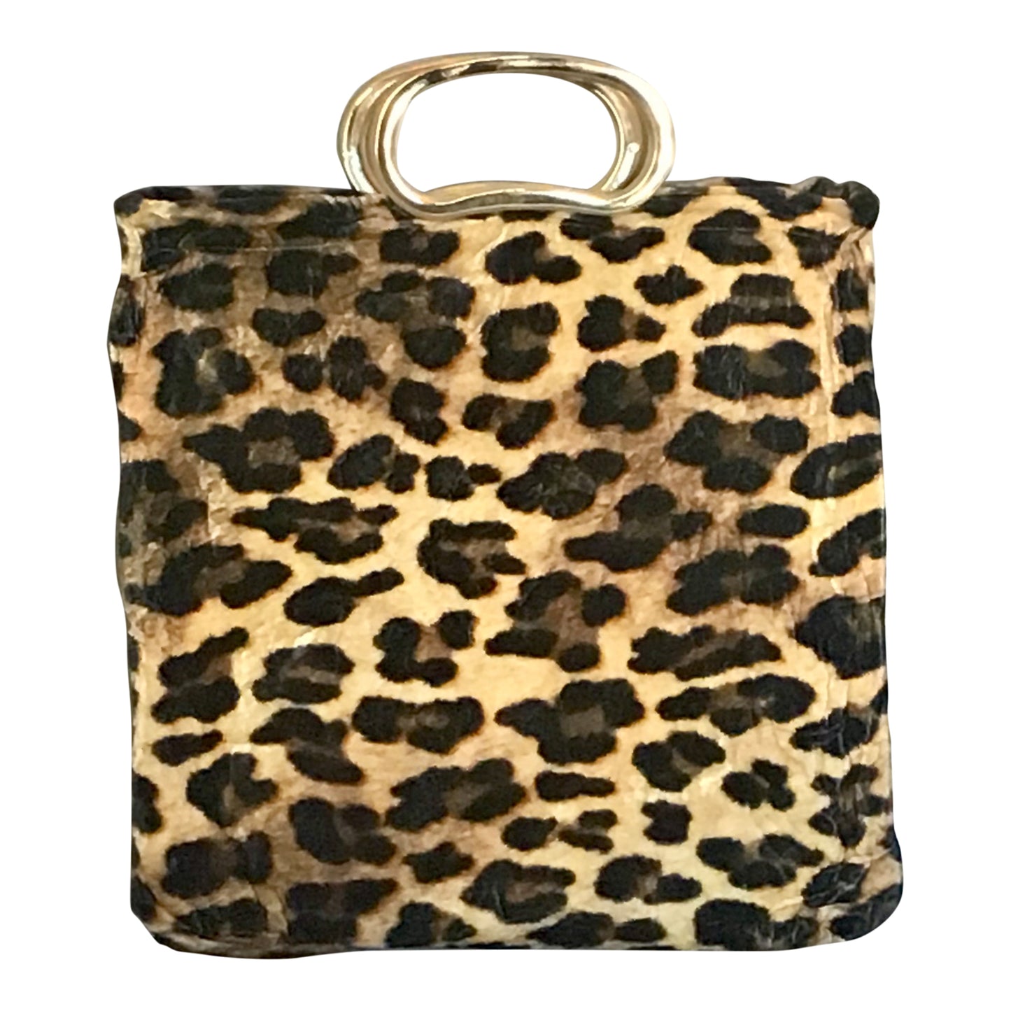 Morphy Leopard Print Velvet & Silk Gold Handle Bag