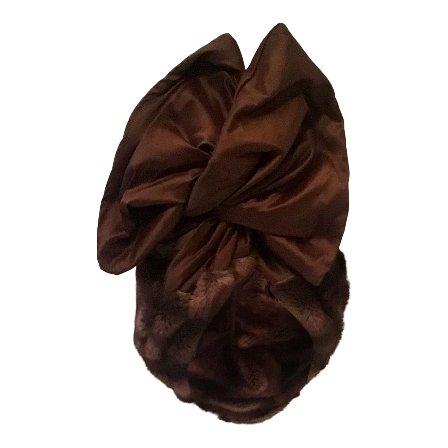 Faux Fur and Silk shantung Twisturban in cherry chocolate