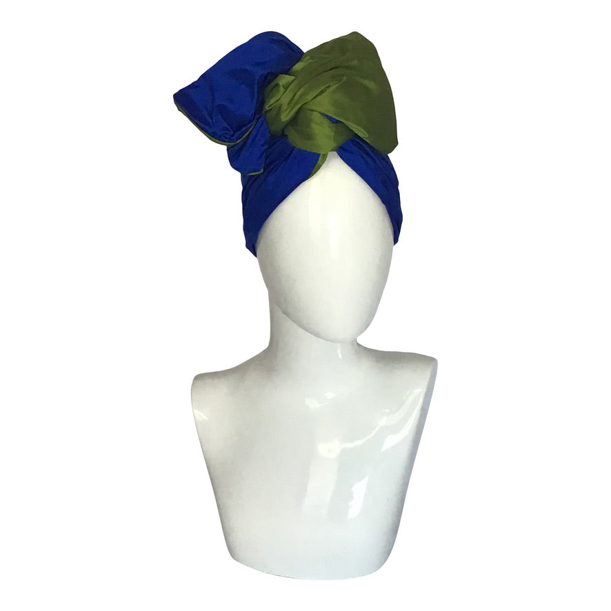 Silk shantung Electric Blue and Olive Green