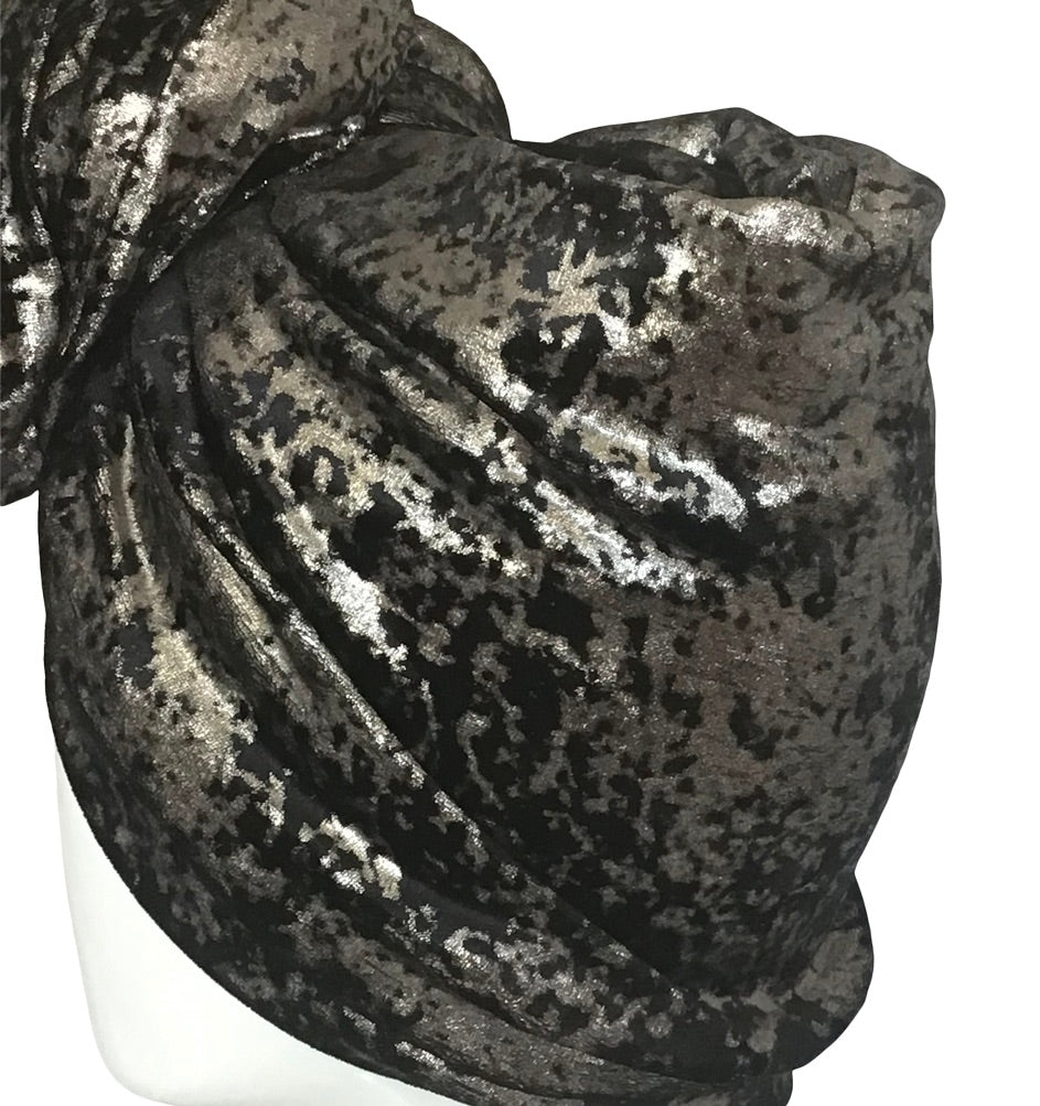 Velvet Twisturban in Black with gunmetal "mica" pattern