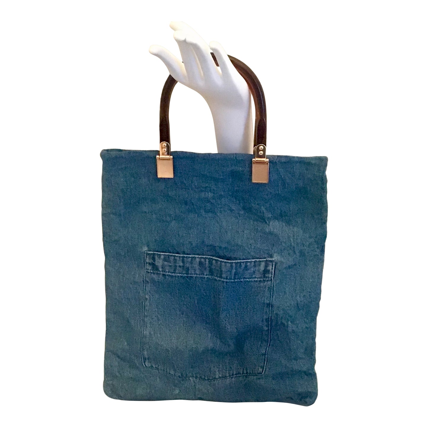 Morphy Upcycled Denim Bag With Faux Tortioise Handle