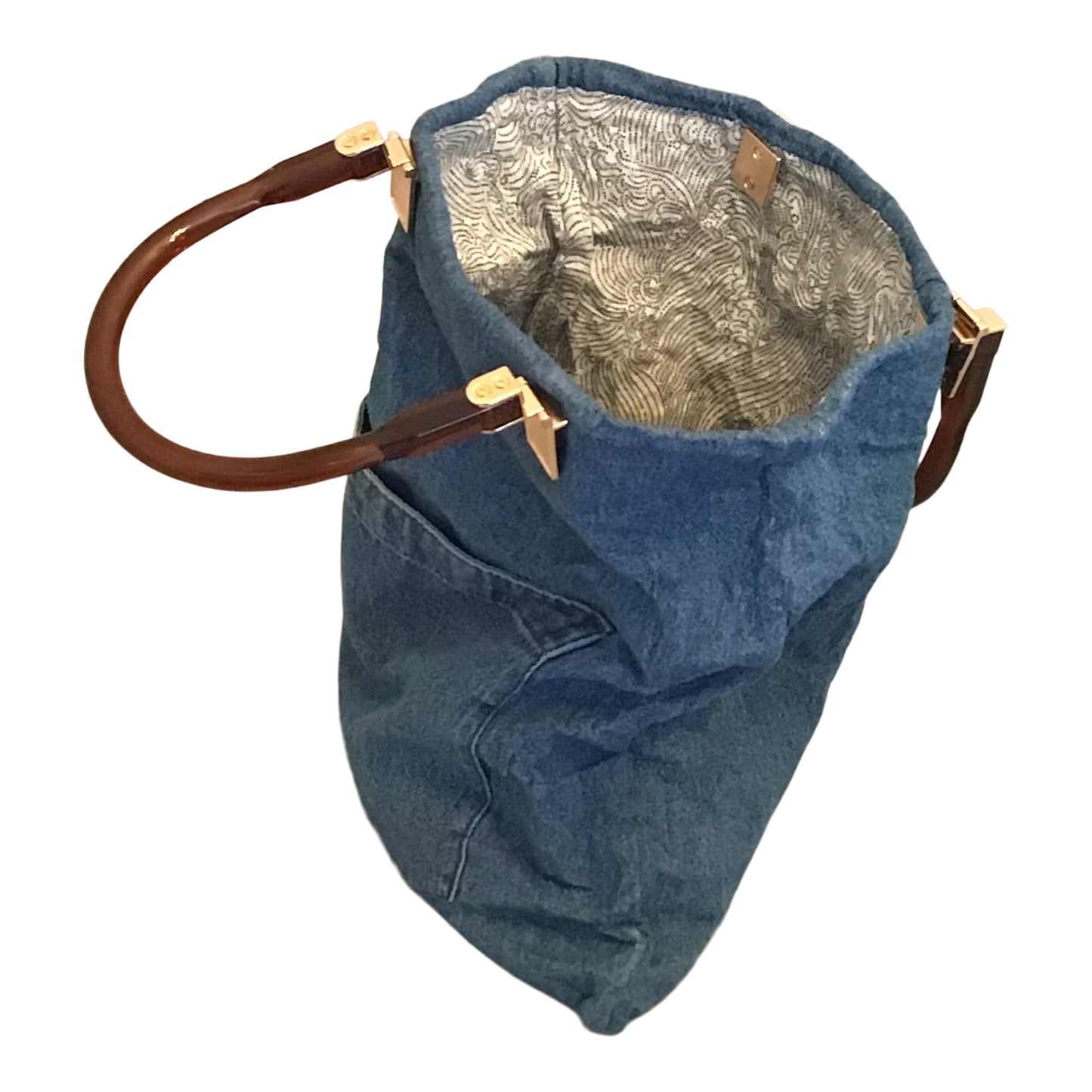 Morphy Upcycled Denim Bag With Faux Tortioise Handle