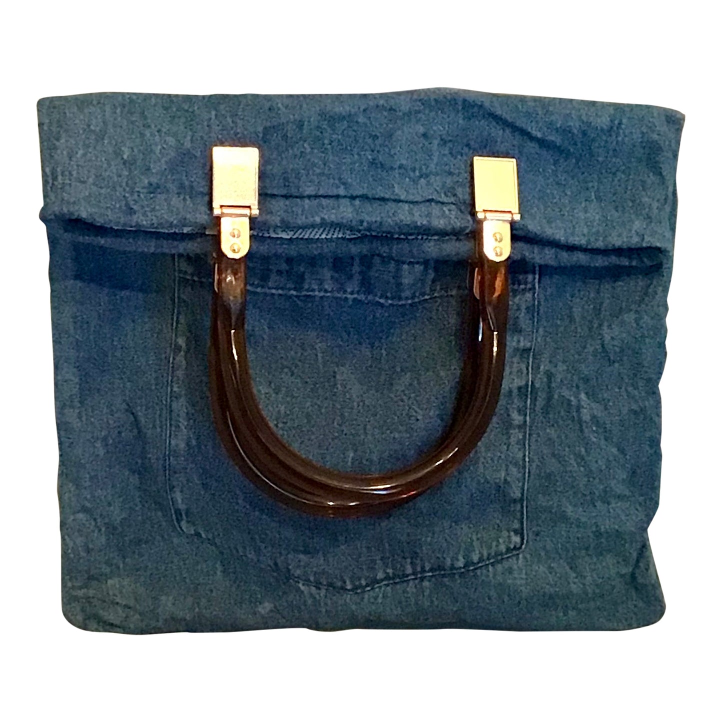 Morphy Upcycled Denim Bag With Faux Tortioise Handle