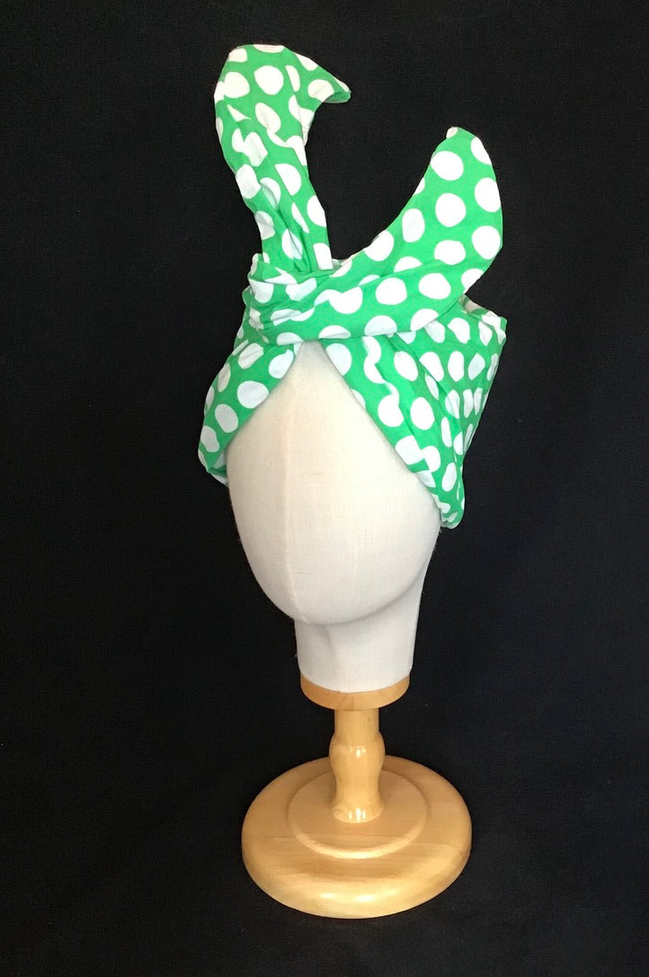 Mini Twisturban in green dot cotton  Rosie the Riveter  *sample