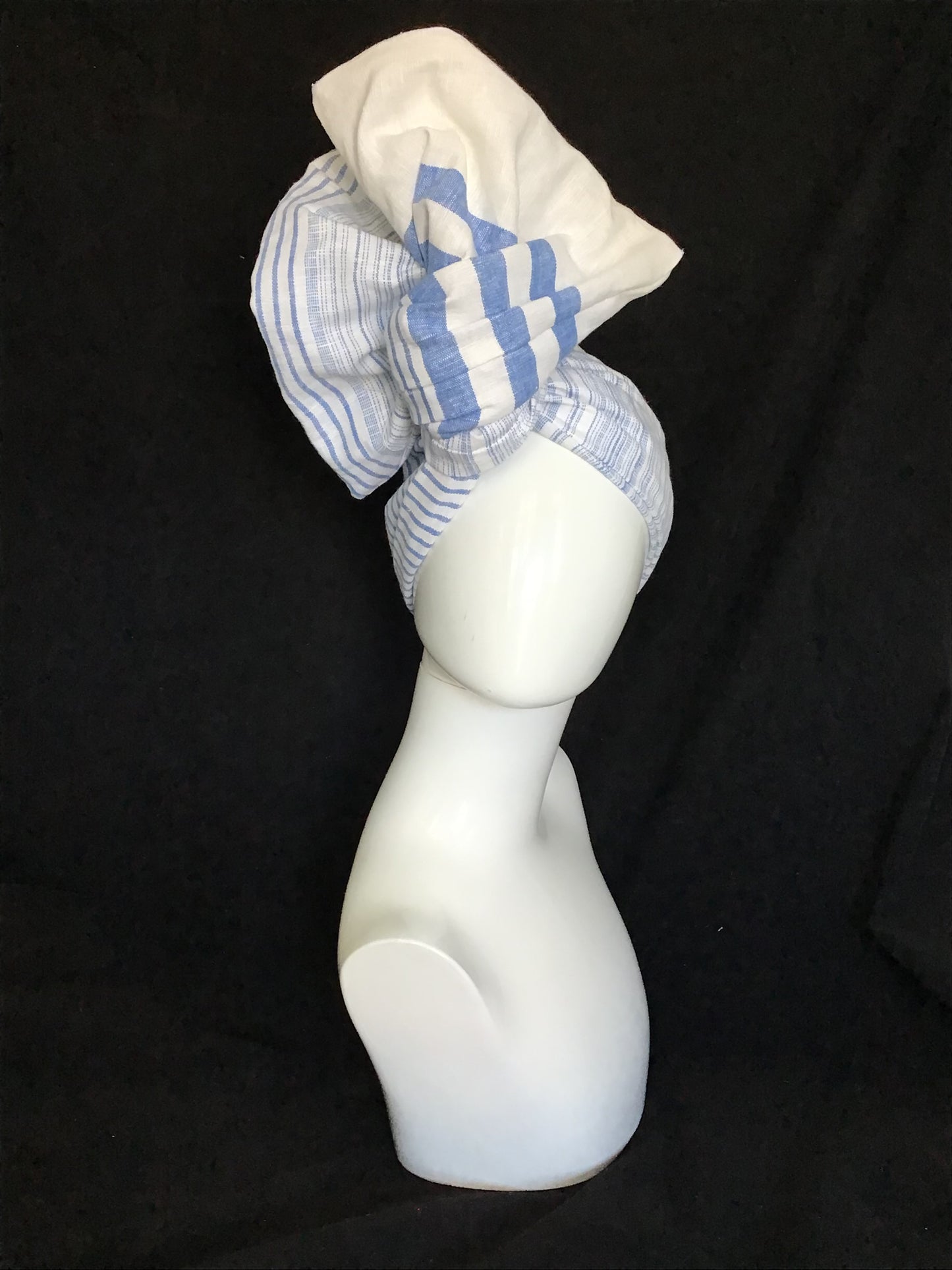 Linen Twisturban® in blue and white stripe