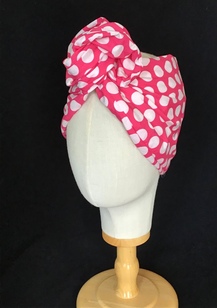 Mini Twisturban in pink dot cotton  Rosie the Riveter  *sample