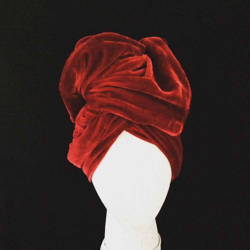 Twisturban tm in rich red rayon/ silk velvet
