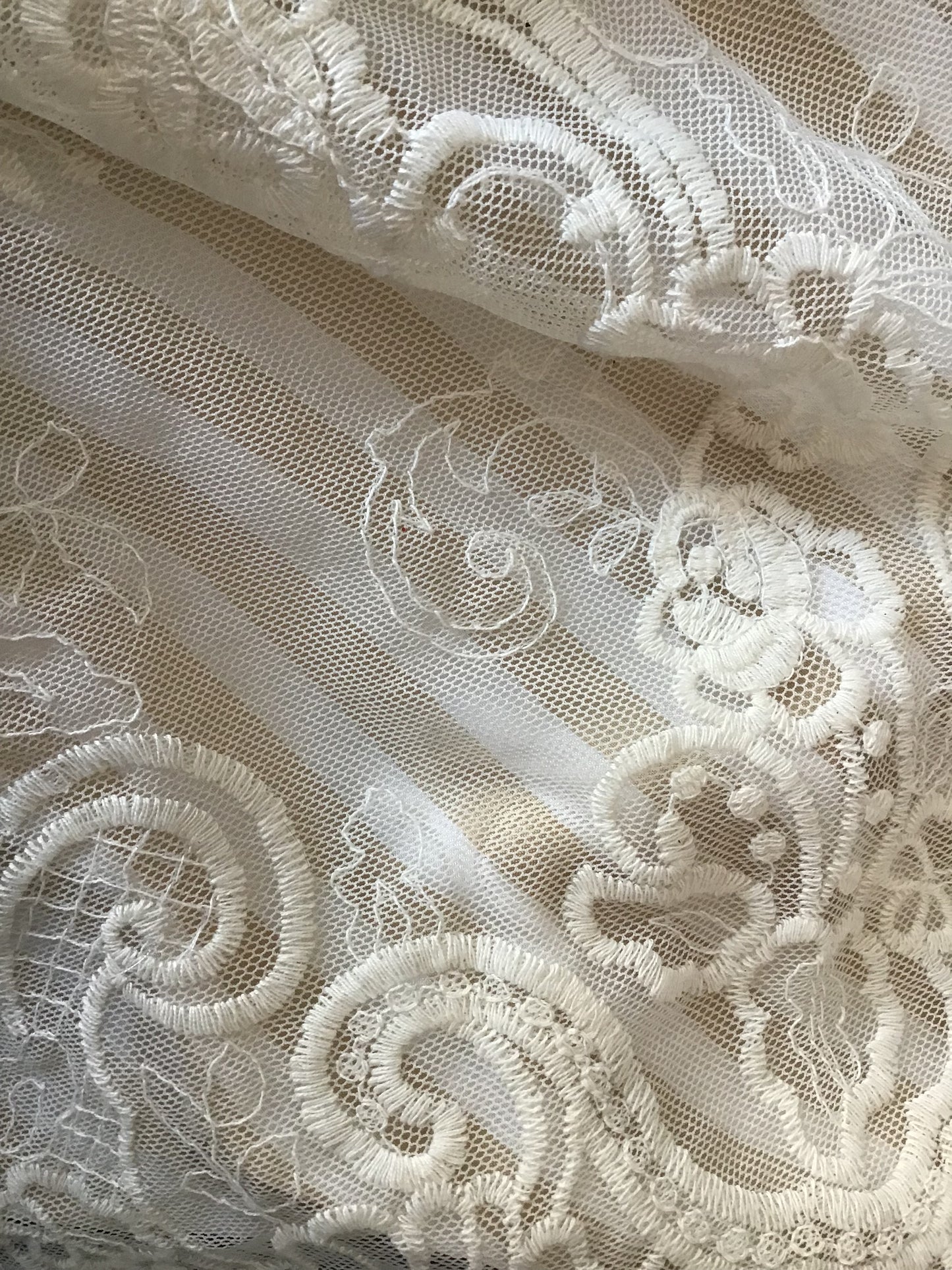 JUNNY® SS22 collaboration ecru lace with striped silk taffeta