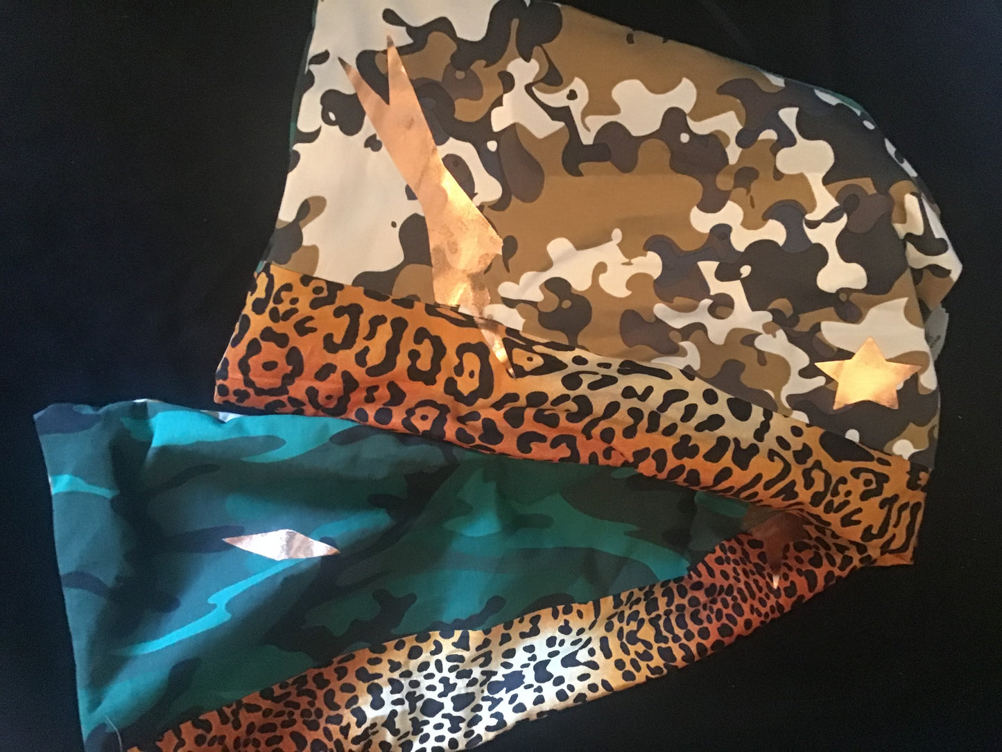 Twisturban in two camos and leopard