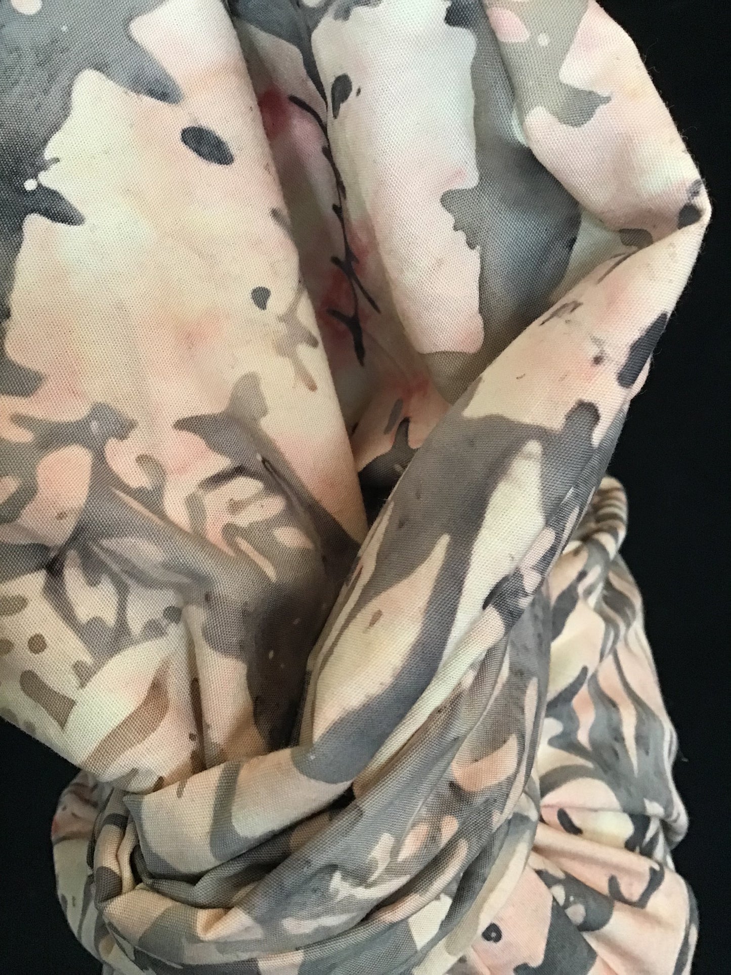 Batik print cotton in coral and grey