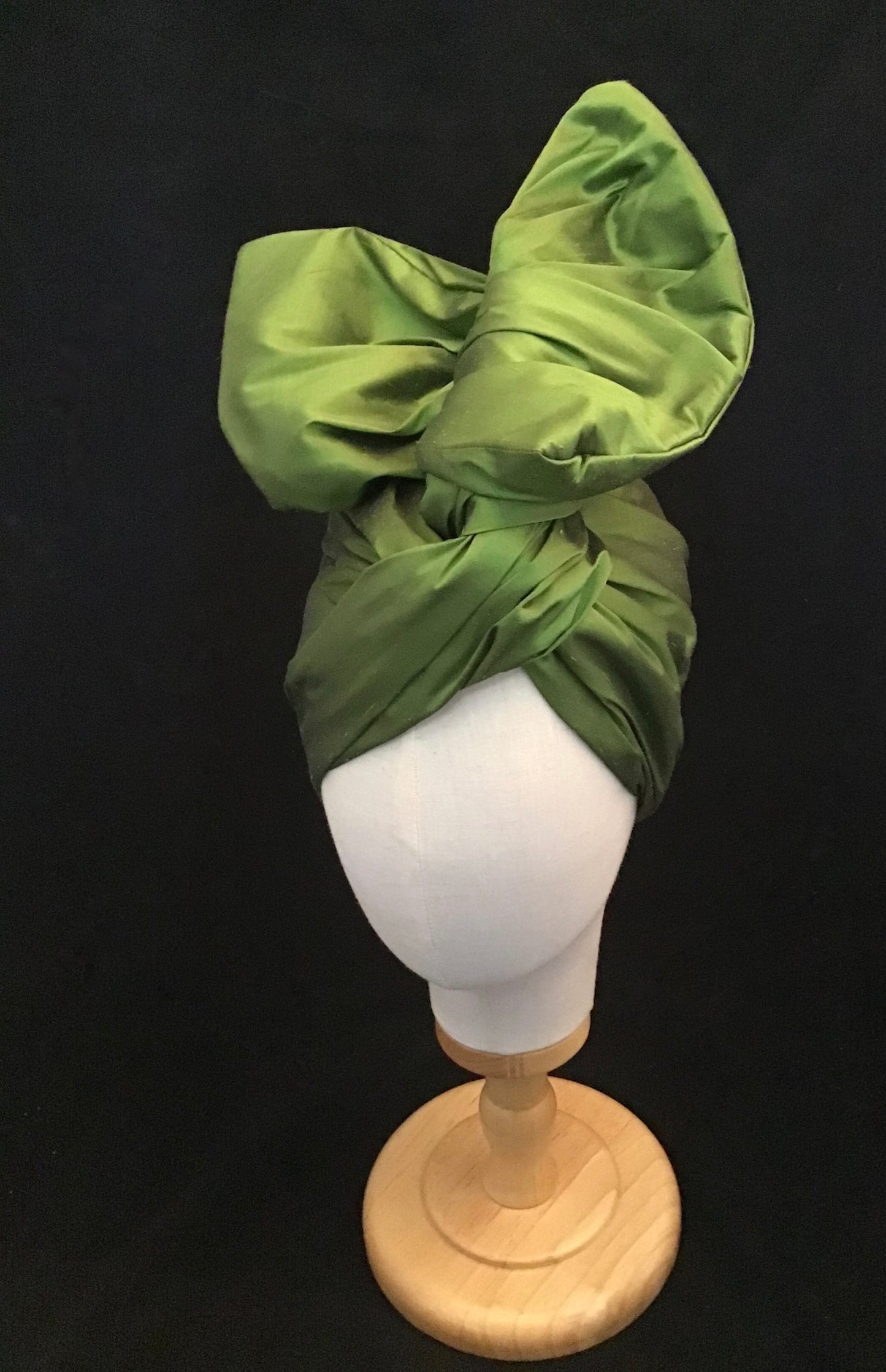 Silk shantung large Twisturban in Olive color #113